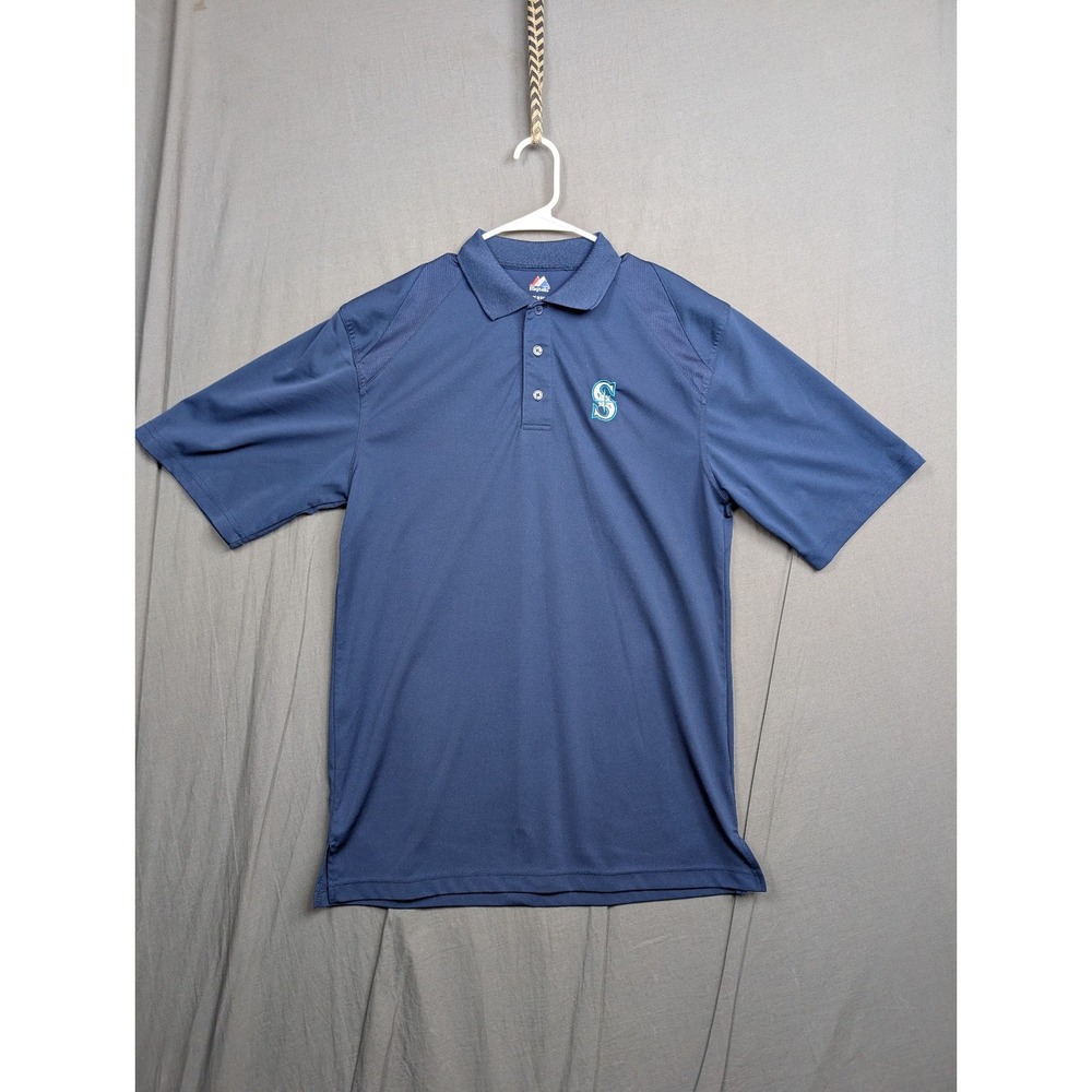 Magestic Seattle Mariners Men's Navy Blue Performance Polo Shirt Size Medium